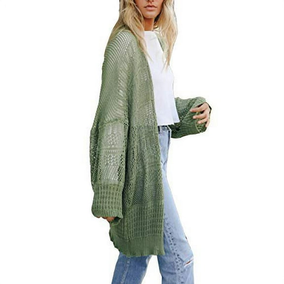 Womens Knit Netted Cardigan Long Kimono Cardigan (Moss)