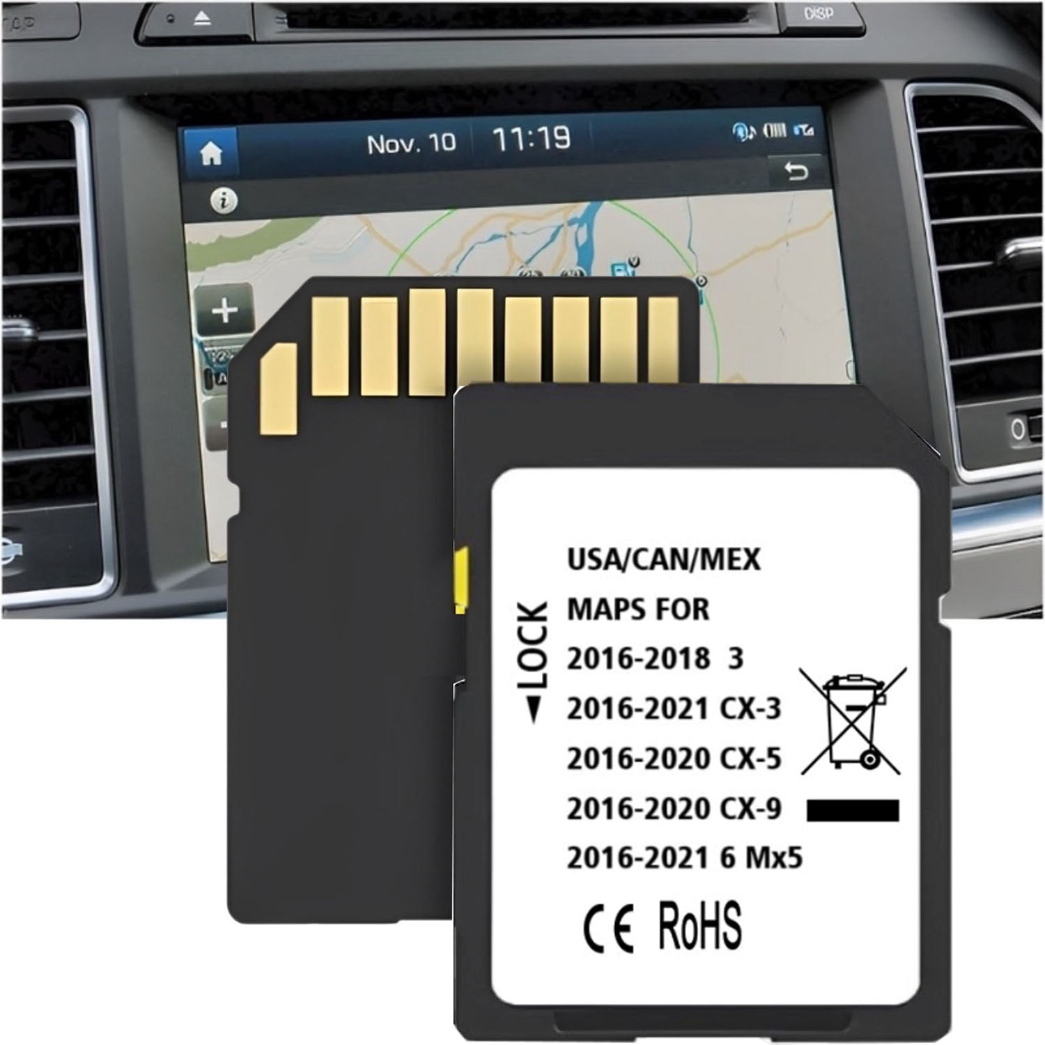 Latest Navigation SD Card, Compatible with MAZD (2016-21)-Cx3. (2016-20)-Cx5. (2016-20)-Cx9. (2016-22)-Mx5. (2016-18)-3. (2016-22)-6, Can/Mex/USA Maps