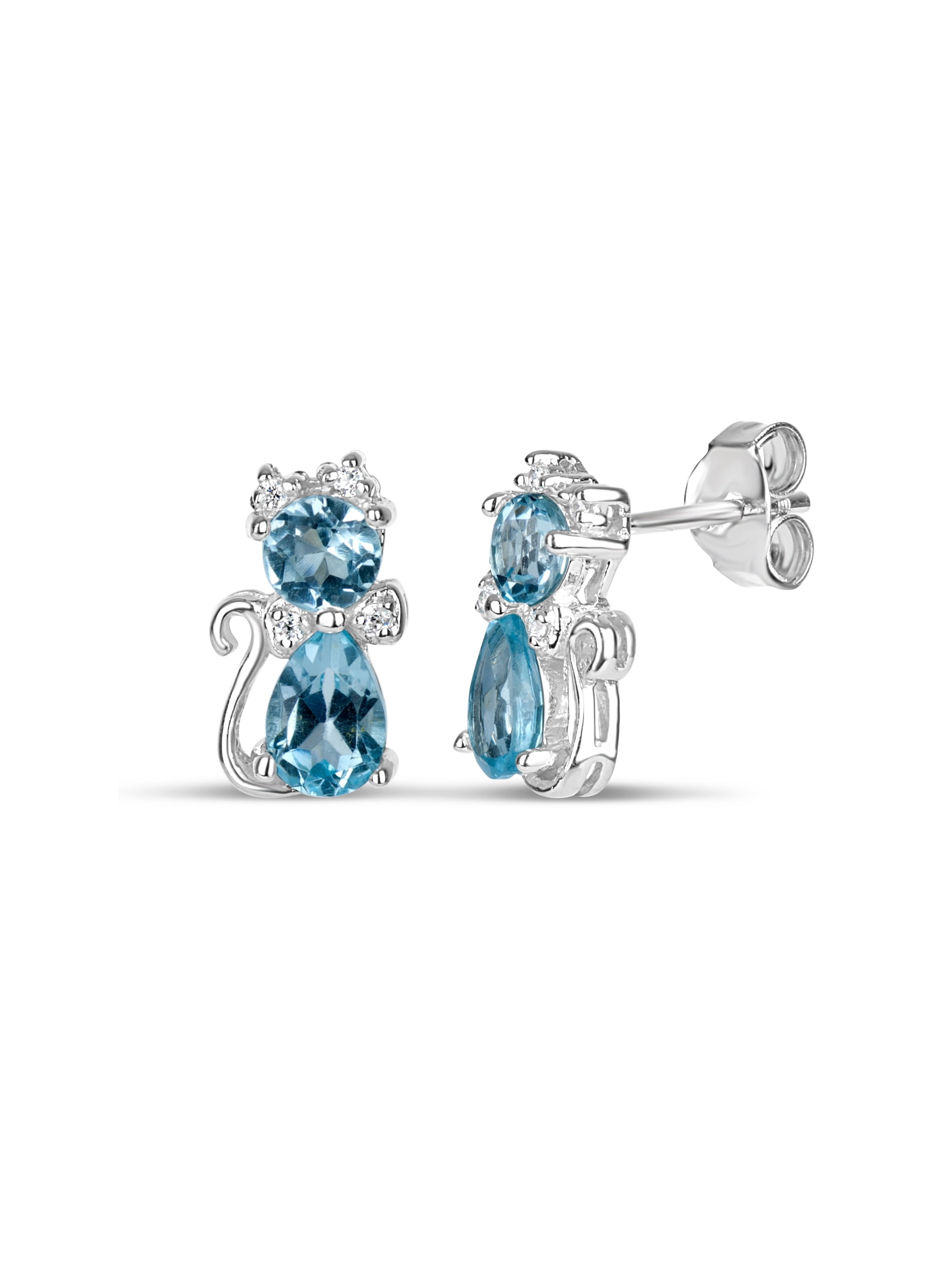 Sterling Silver Blue Topaz and CZ Post Earring .