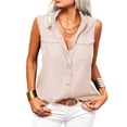 thumbnail image 2 of Sleeveless Women Solid Color Laple Button Down Casual Blouse Camisole With Pocket, 2 of 5