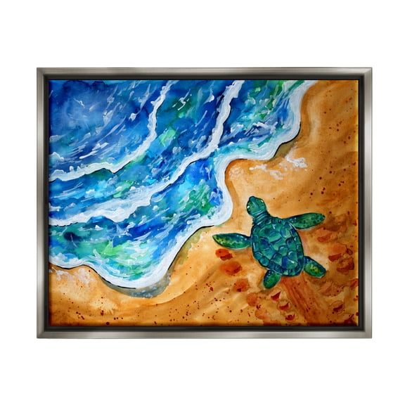 Stupell Industries Abstract Turtle on Shore Animals & Insects Painting Gray Floater Framed Art Print Wall Art, 21 x 17
