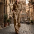 thumbnail image 4 of ClodeEU Women's Button Down Collared Long Sleeve Jumpsuit,High Waist Wide Leg Romper with Pockets ,Women's Plus XXL, 4 of 7