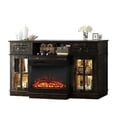 thumbnail image 7 of IVV Retro Fireplace TV Stand for Up to 70" TVs, 58 Inch Media Console with 24" 3-Sided Glass Insert & Lattice Glass Doors, Open Shelf & 2 Drawers, 1400W Heater, Remote Control Included, Black Oak, 7 of 7