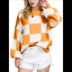 thumbnail image 3 of Suéter Holgado de Punto Acanalado con Cuello Redondo y Larga para Mujer, Moda de Otoño Naranja L, 3 of 9