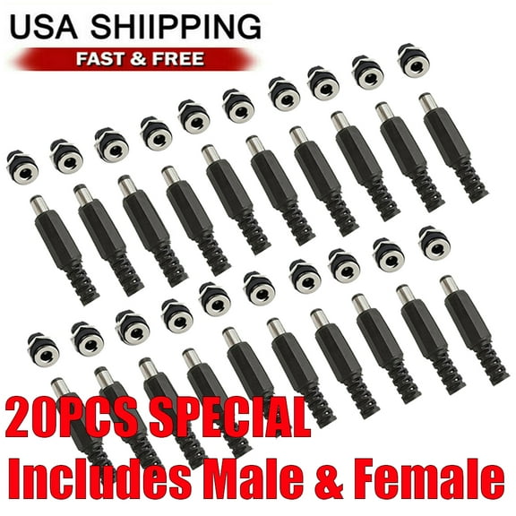 20PCS MALE BARREL JACK PLUG FEMALE SOCKET PANEL MOUNT DC 12V POWER CONNECTORS