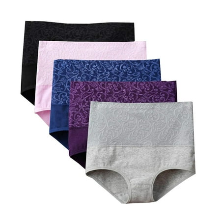 

Lashapear Womens High Waist Underwear Solid Color Tummy Control Cotton Brief Panties 5 Pack Color4 Small