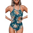 thumbnail image 1 of Traje de baño de una pieza para mujer Traje de baño festoneado con cuello alto y estampado floral, 1 of 5