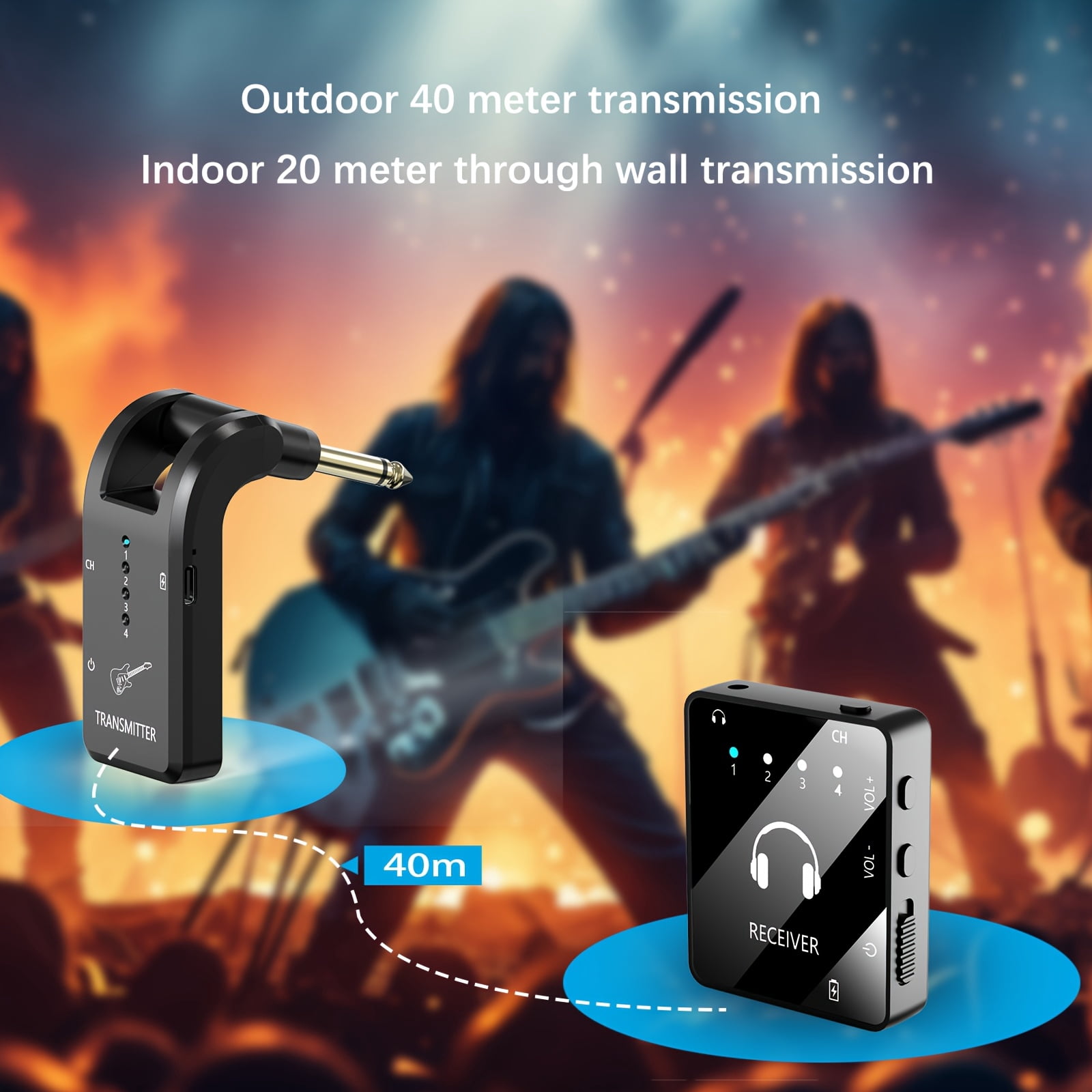Wireless In-Ear Monitor System with IEM and Transmitter Clip Receiver, Can Be Paired Automatically, for Earphones, Guitars, DJ, Live Performance Supervision