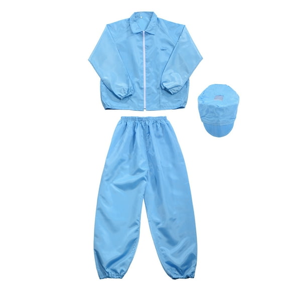 ESD Lab Coat Anti Static Clothing Science Jacket Cuff Lapel Collar with Hat Wear Uniform Work (Blue, M)