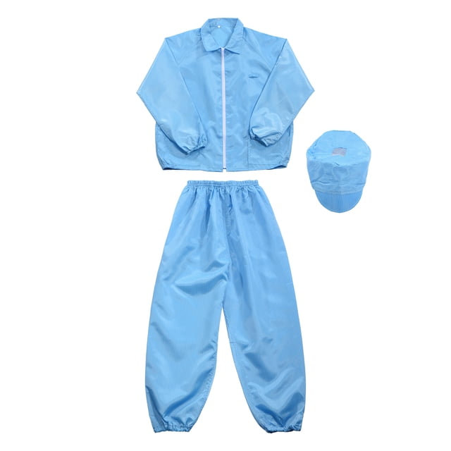 ESD Lab Coat Anti Static Clothing Science Jacket Cuff Lapel Collar with Hat Wear Uniform Work (Blue, M)