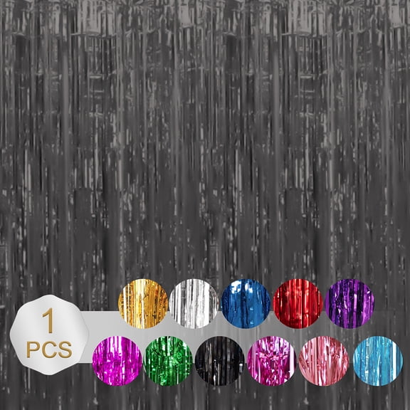 Naiovety Cortina de oropel no tóxica e inodoro, telón de fondo personalizado para fiesta, decoraciones para fiesta de cumpleaños, cortina de Kits de decoración para fiestas Negro 6.5 pies