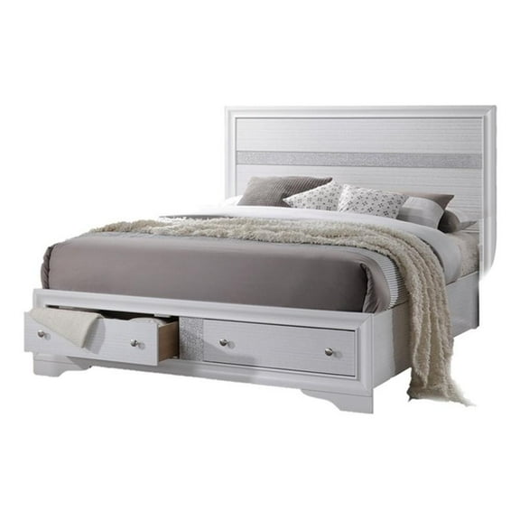 Matrix Traditional Style King Size Storage Bed in White made with Wood