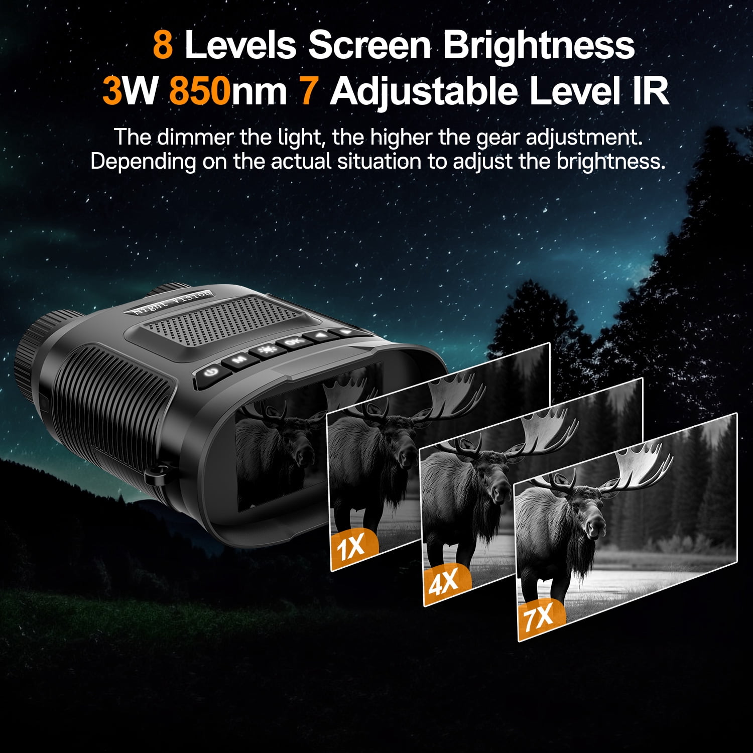 USCAMEL Night Vision Binoculars for Adults: 7 IR Infrared Levels, 3" IPS Night Vision Goggles for Day and Night, 32G SD Card for Photo & Video, 8x Digital Binoculars for Hunting Wildlife Watching