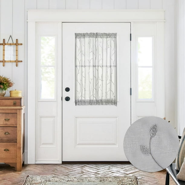 Cortina para Puerta jinchan Semitransparente Gris con Bordado Floral 100x102 cm