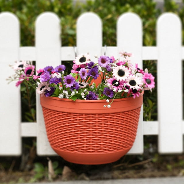 pitrice Pot de Fleurs Mural Imitation Rotin Semi-Circulaire en Résine pour Balcon Jardin Intérieur