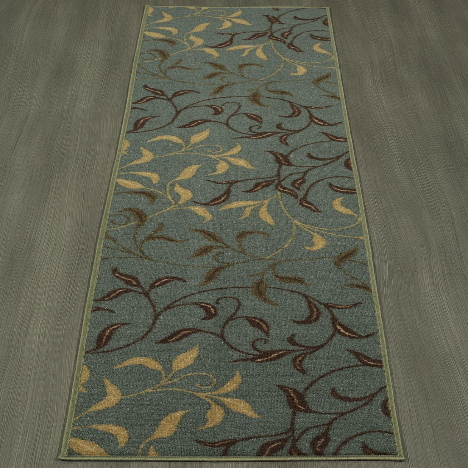 Tapis de couloir contemporain à motif feuilles et sous-couche en caoutchouc la collection Ottohome