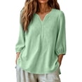 thumbnail image 5 of Ovbmpzd Linen Tops for Women Green Casual Summer V-Neck 3/4 Sleeve Regular Blouses & Tops Going Out Tops for Women,XXL, 5 of 5