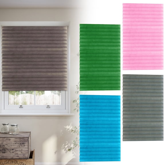 Dailihome Blue Pleated Blinds for Windows, 70.87x23.62 in Self Adhesive Non-Woven Fabric Shade, No Drill Temporary Blackout Curtains for Bedroom and Rental, 1pc