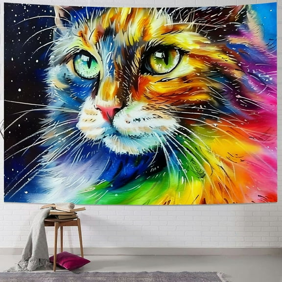 BCIIG Rainbow Cat Tapestry Wall Hanging Unique Style for Home Decor, Graphic Tapestries for Living Room Bedroom Apartment, 4 Sizes Available 40x30inch