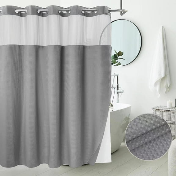 Barossa Design Waffle Weave Shower Curtain with Snap in Liner, Mesh Window, 71"W x 74"L, Grey