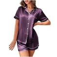 thumbnail image 3 of DDAPJ pyju Silk Satin Pajama Set for Women 2 Piece Lounge Pjs Shorts Summer Sleepwear Button Down Shirt and Shorts Matching Set Ofertas de la semana Yellow L, 3 of 7