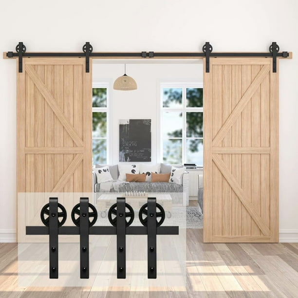 Homlux 12 Ft Antique Sliding Barn Door Hardware Kit Double Easy To Install Fit 36 Wide Black Industrial Big Wheel Hangers 2x 6ft Rails Com Antique Sliding Barn Door Hardware Kit, How To Make Double Sliding Barn Doors