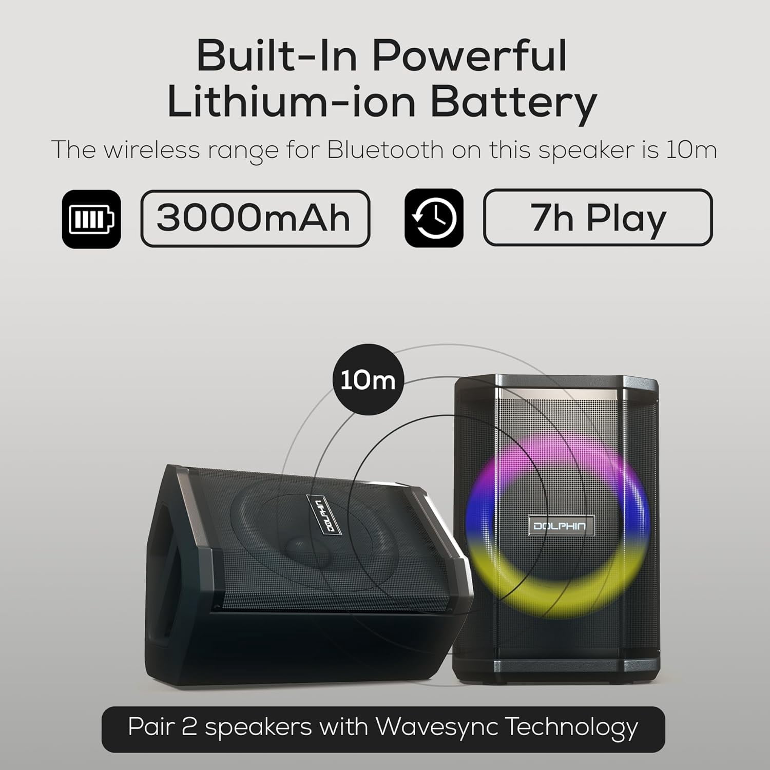 Dolphin Audio SP-880RBT Rechargeable 8-In. Portable Bluetooth Party Speaker with Tilt Function, LED Light Ring, Wireless Microphone, and Remote, SP-880RBT
