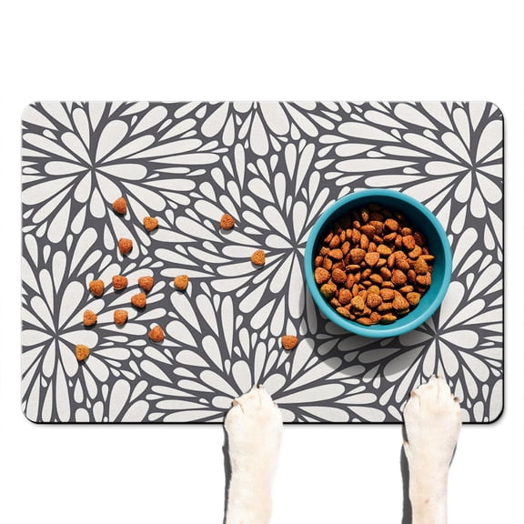 Boho Retro Floral Pet Feeding Mat-Absorbent Pet Placemat for Food and Water Bowl, with Waterproof Rubber Backing, Quick Dry Water Dispenser Mat for Dog and Cat (16"x24")