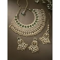 thumbnail image 4 of South Indian Bollywood Polki Kundan Guttapusalu Choker Necklace Set with White & Green Stones, Earrings & Maangtikka for Women, 4 of 9