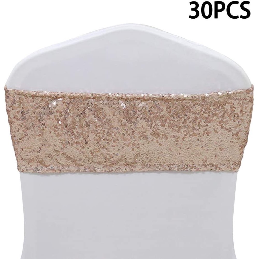 30PCS Rose Gold Spandex Sequin Chair Sashes Wedding Sequin Chair Sash