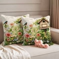 thumbnail image 2 of Spring Flowers Pillow Covers 2 Pack Country Watercolor Bird House Fence White Floral Leaf Beige Pillowcase Waterproof Outdoor Throw Pillow Cover for Patio Garden Square Cushion 20”x20”, 2 of 9