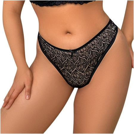 

TIHLMK Thong Shapewear for Women Briefs Underwear Clearance Women s Low Waist Hollowed Out Briefs Transparent Lace Underpants Gifts for Women Black Underwear