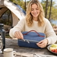 thumbnail image 3 of Lunch Bag, Oxford Fabric Insulated Thermal Cooler Portable Handheld Bento Box Container for Work Travel Picnic Outdoor Activities Lightweight Durable Meal Tote 2.7x9.45x12.2in Blue, 3 of 5
