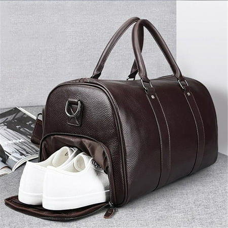 Leather Travel Duffel Bag with Shoe Pouch, Carry on Bag Weekender Bag for Men