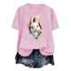 thumbnail image 3 of Tops de Cuello Alto para las Mujeres Amante Impreso Camiseta Cuello Redondo Manga Corta, Poliéster Spandex, 3 of 6