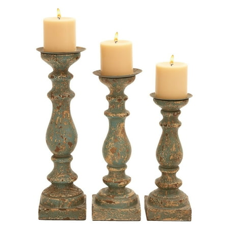 Wooden Candle Holder In Calming Green Finish - Set Of 3