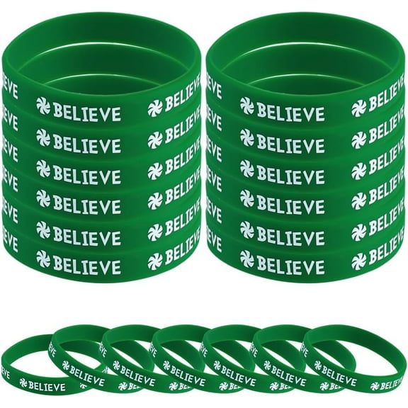12Pcs Christmas Silicone Bracelet Rubber Wristbands Xmas Dark Green Wristbands Bulk Stretch Plain Silicone Elastic Bracelet