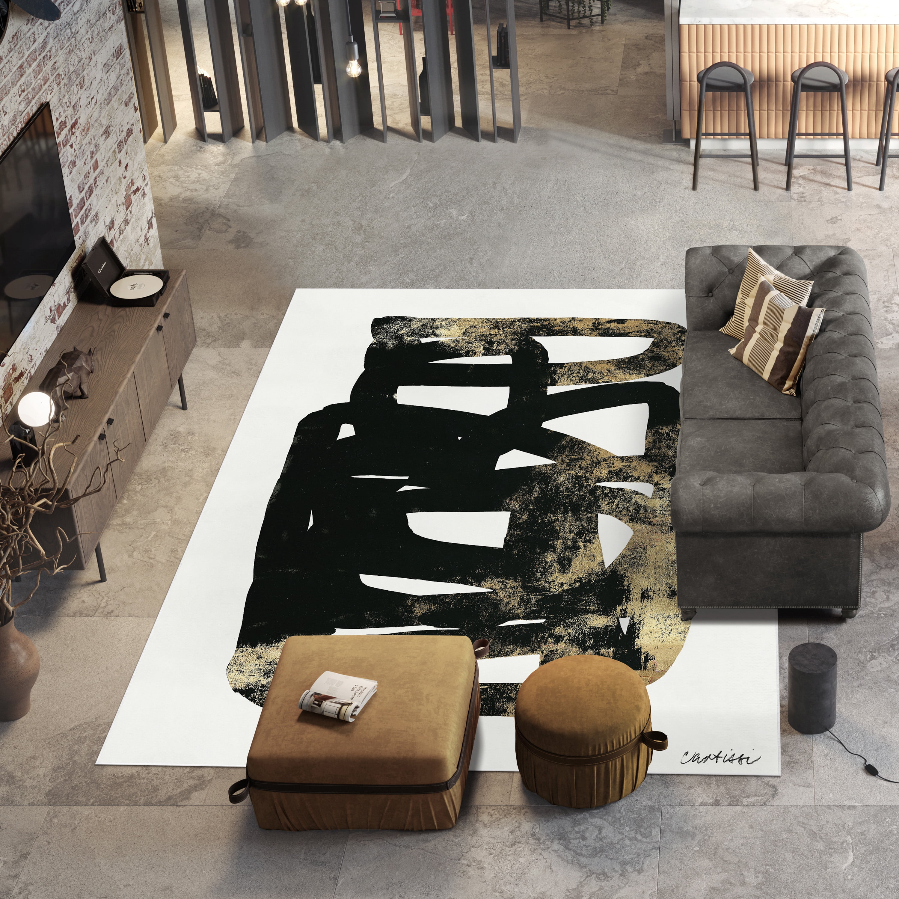 Sleek Shapes I Washable Abstract Art Area Rug size 8'x10', Power-loomed, Heavenly Softness with Non-Slipping Backing