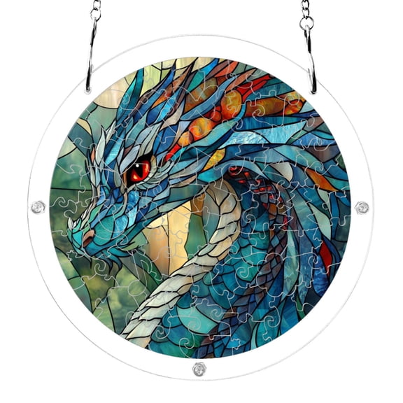 Acrylic Puzzle Suncatcher Jigsaw Hanging Ornament Garden and Home Decor Stained Glass Dragon