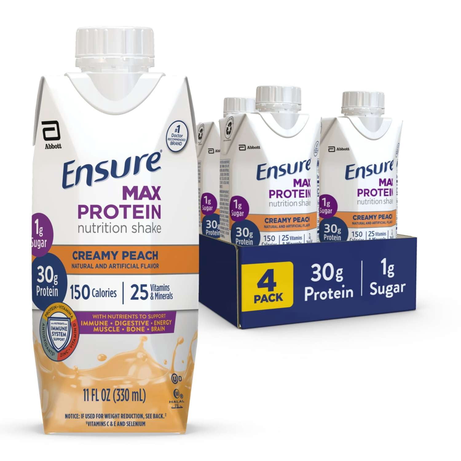 (6 pack) Ensure Max Protein Nutrition Shake, Creamy Peach, 11 fl oz, 4 Count