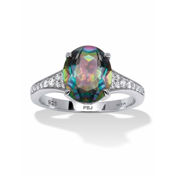 PalmBeach Jewelry 4.70 TCW Oval Cut Genuine Mystic Fire Topaz and Cubic Zirconia Sterling Silver Ring