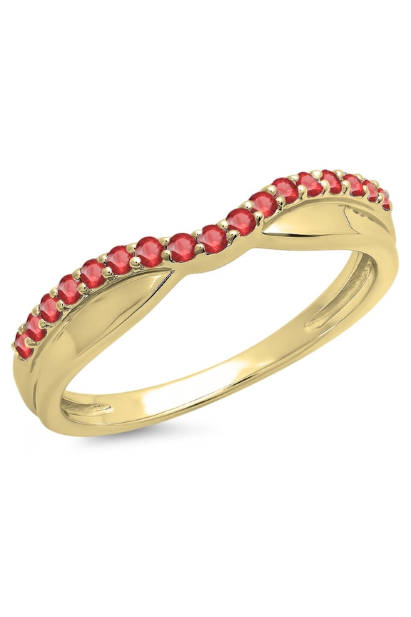 Collection 0.25 Carat (ctw) 14K Round Cut Ruby Anniversary Wedding Contour Guard Band 1/4 CT, Yellow Gold, Size 7