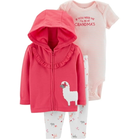 - Hooded Ruffle Cardigan, Short Sleeve Bodysuit & Leggings, 3-Piece Outfit Set (Baby Girls)