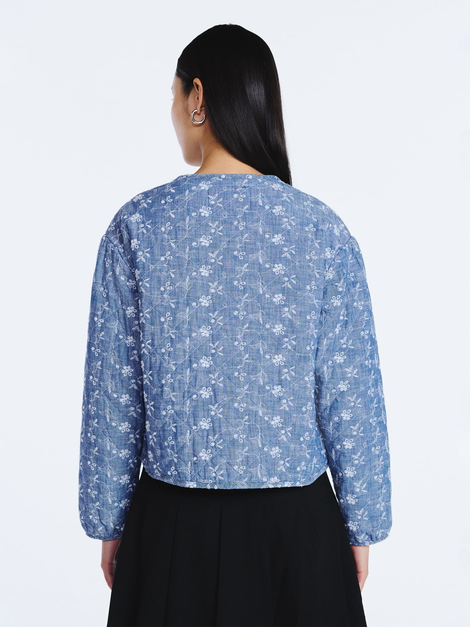 Scoop Women's Cotton Eyelet Jacket with Puff Sleeves, Sizes XS-4X