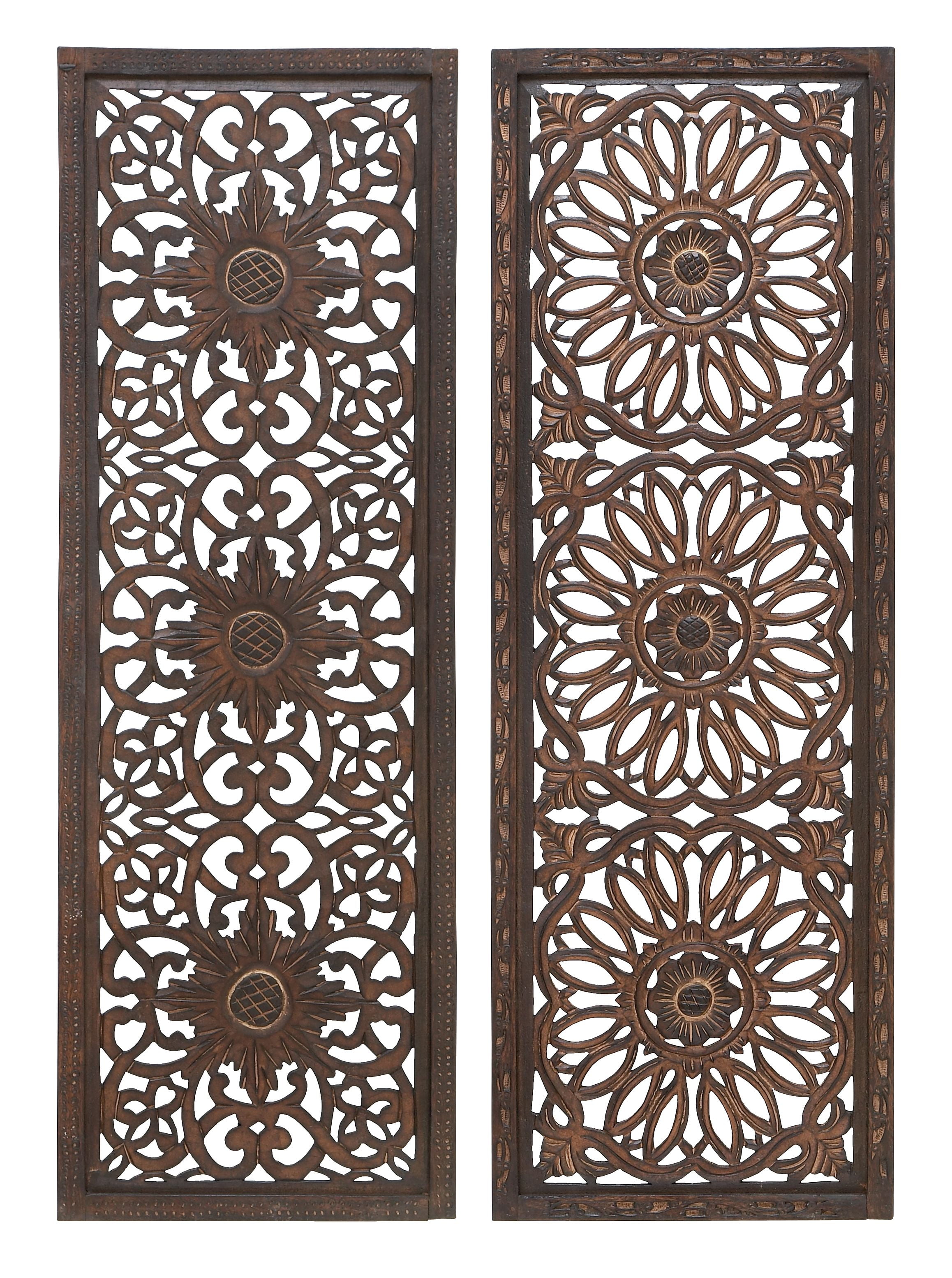 Decmode Traditional Decorative Carved Wood Wall Art Panels with