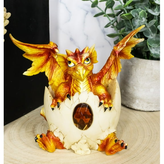 November Birthstone Dragon Egg Statue 4.25"Tall Orange Topaz Dragon Hatchling