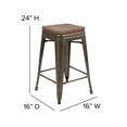 thumbnail image 5 of Merrick Lane 24 Inch Tall Stackable Green Metal Bar Counter Stool With Textured Elm Wood Seat In Set Of 4, 5 of 15