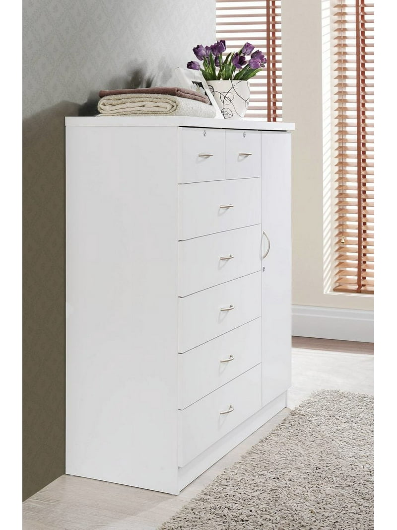 Hodedah 7-Drawer Dresser with Side Cabinet equipped with 3-Shelves