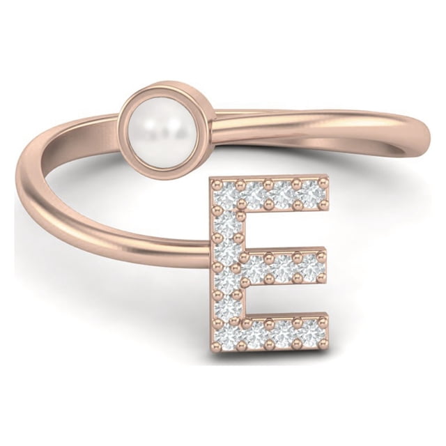 Capitale E Lettre Initiale Perle Femmes Anneau Réglable devant Anneau Ouvert Bijoux 925 Argent Sterling Rose Vermeil