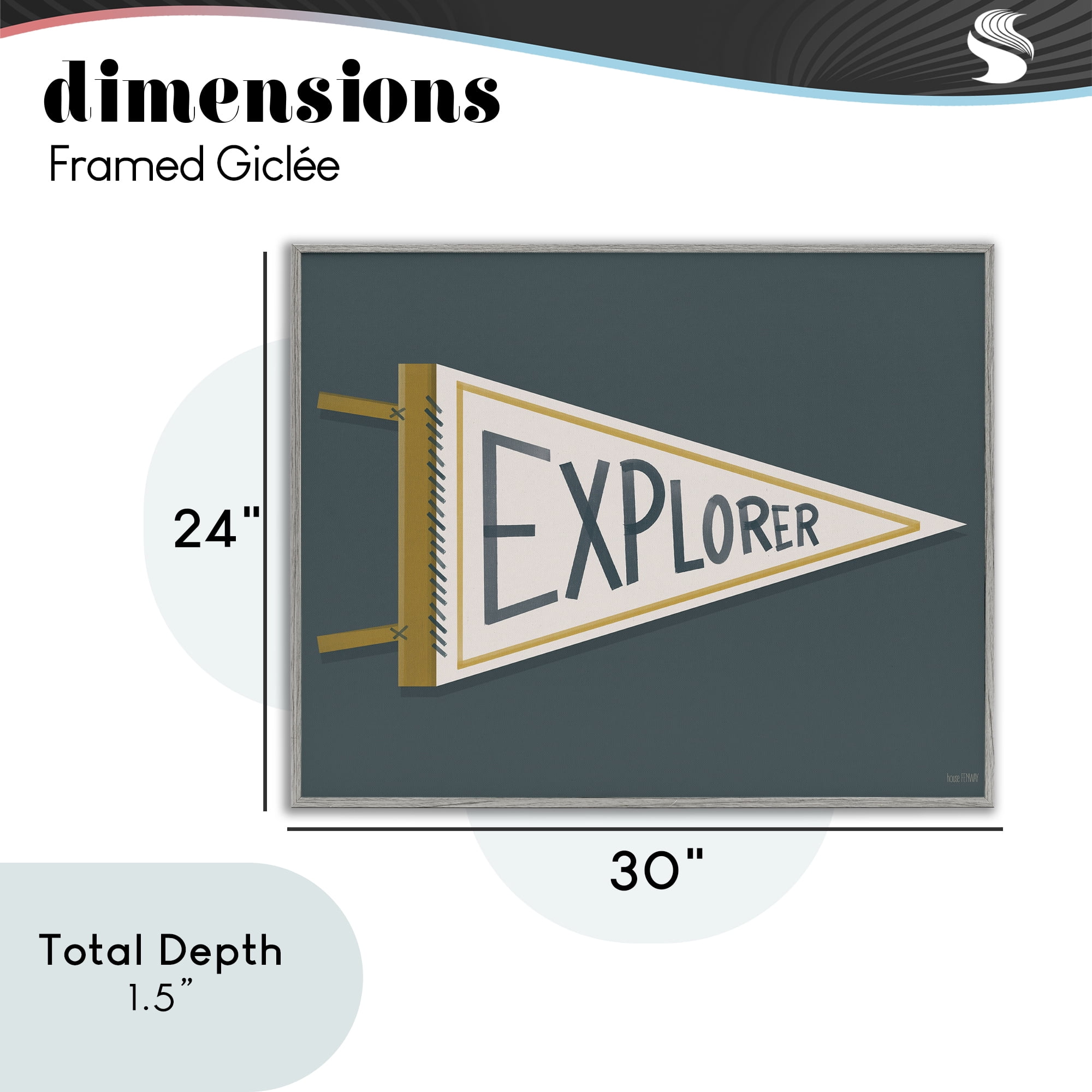 Stupell Industries Explorer Retro Pennant Gray Framed Giclee Art, design by House Fenway